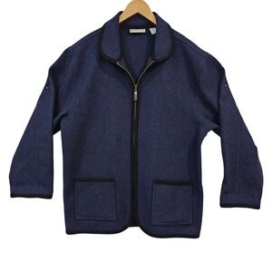 Marsh Landing Womens Wool Zip Jacket Navy Black L Relaxed Classic Casual Unlined